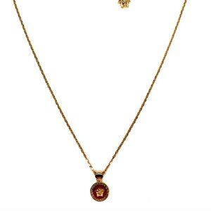Versace Gold & Plum Color Metal & Enamel Chain Necklace Pendant